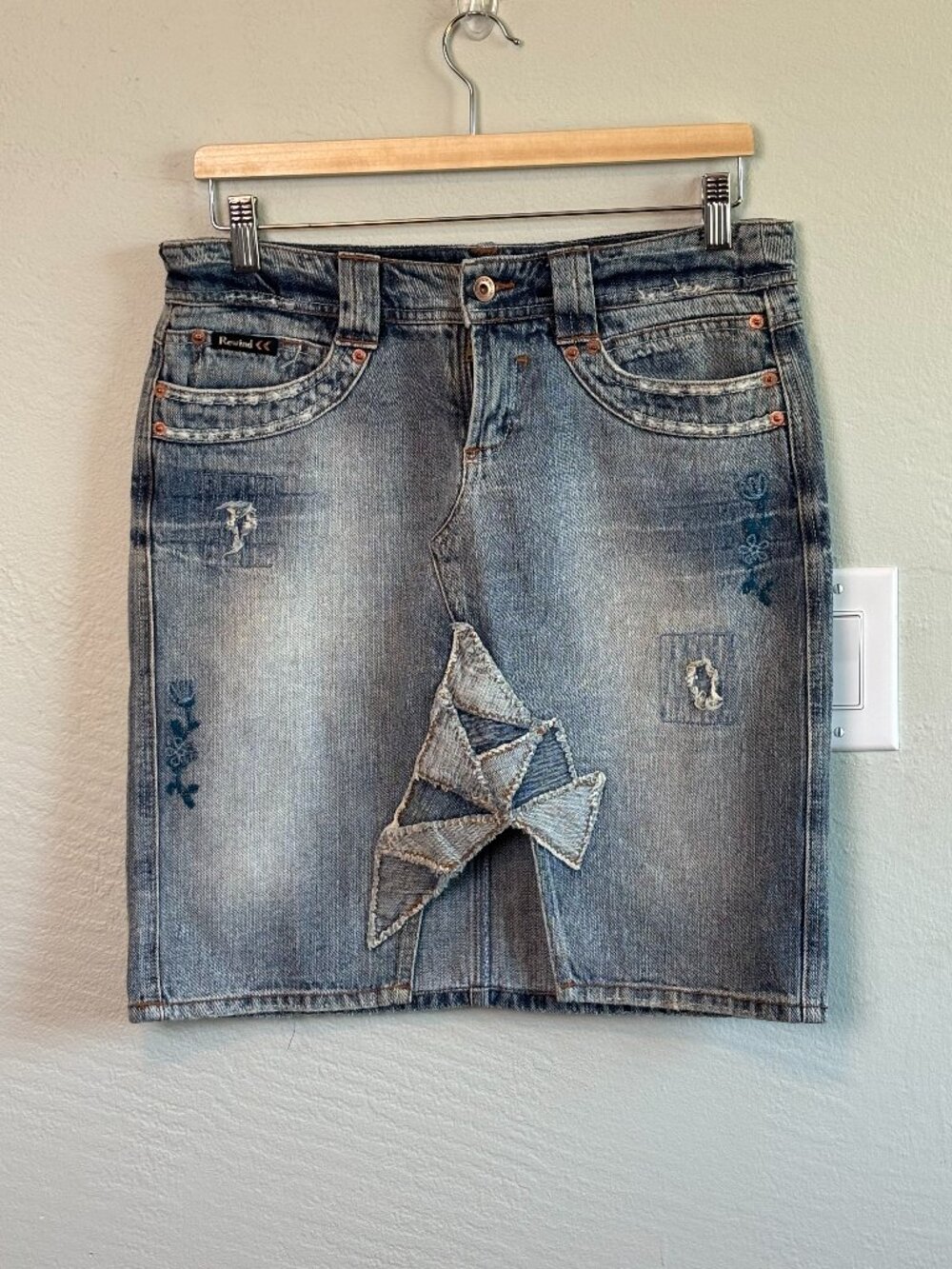 Bundle 2/$30! Y2K Patchwork Distressed Denim Mini Skirt Embroidered